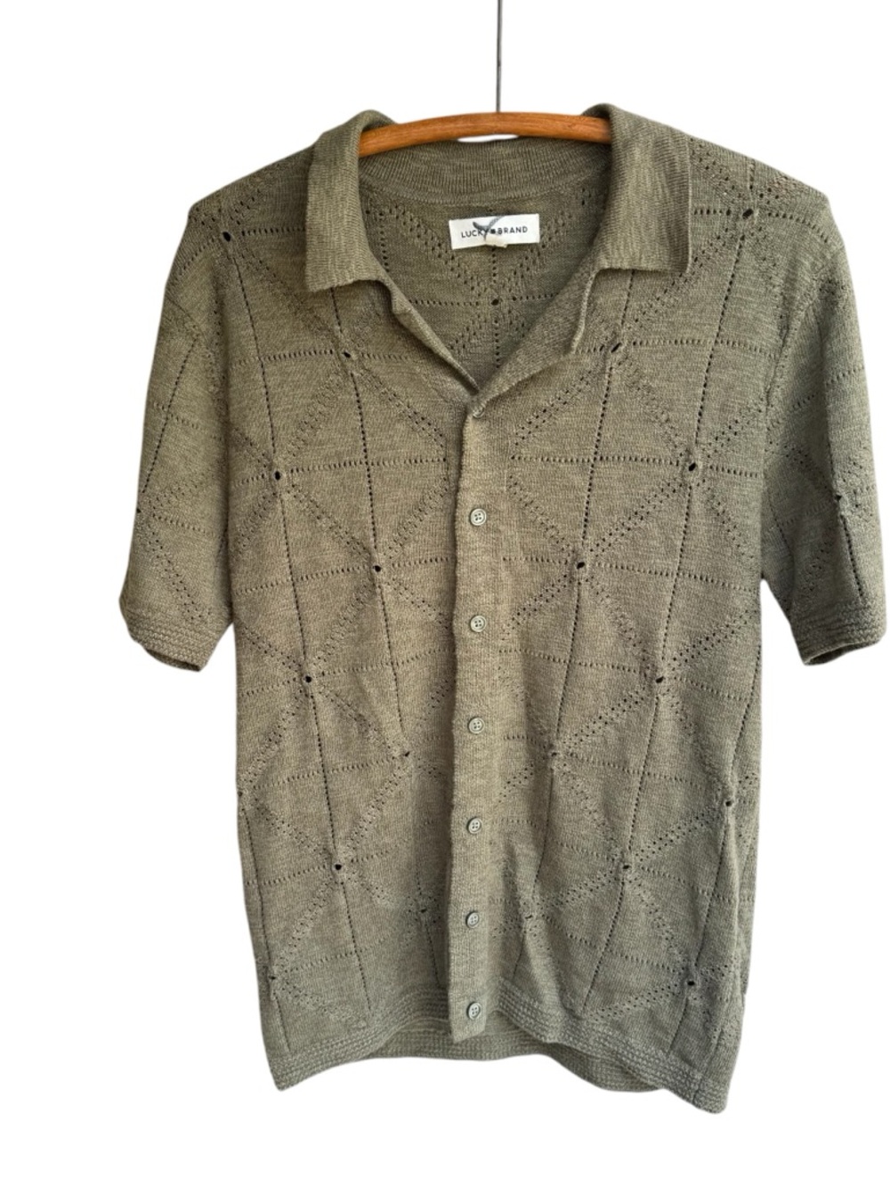 Lucky Brand Olive Green Short-Sleeve Knit Button-Up Shirt Men's Size S